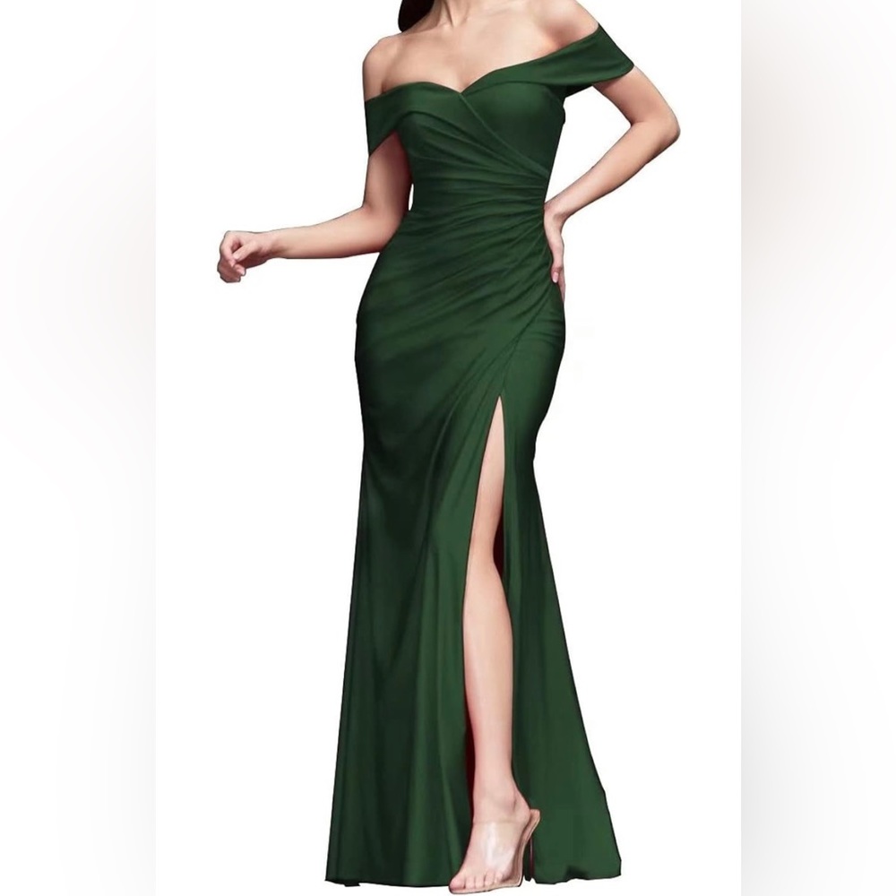 Off-Shoulder Emerald Green Evening Gown